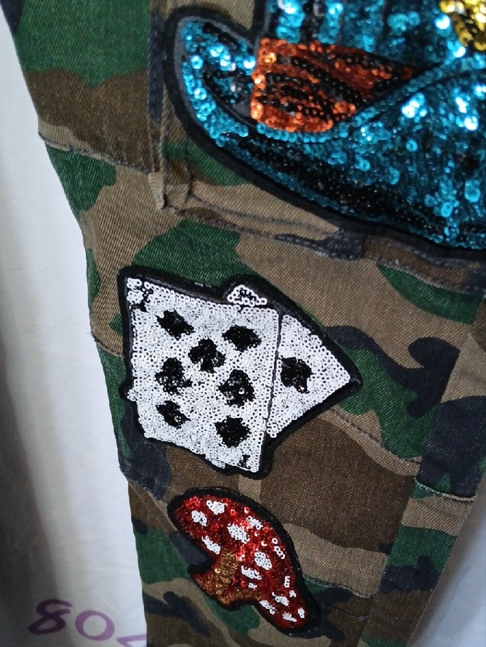 Embellished Camo Cargo Trousers - Green - Picture 6 of 9
